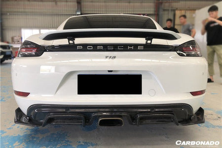 2017-2023 Porsche 718 Cayman & Boxster AM Style Carbon Fiber Rear Lip with Caps - Aero Carbon UK