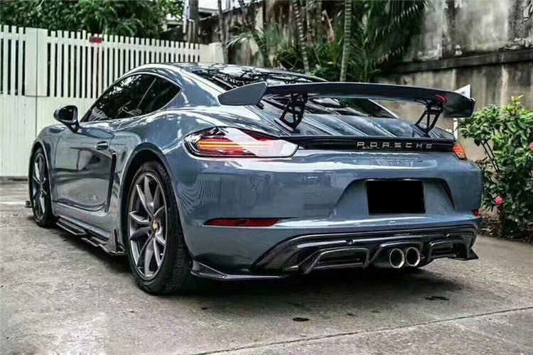2017-2023 Porsche 718 Cayman & Boxster AM Style Carbon Fiber Rear Lip with Caps - Aero Carbon UK