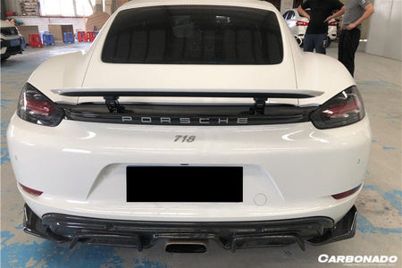 2017-2023 Porsche 718 Cayman & Boxster AM Style Carbon Fiber Rear Lip with Caps - Aero Carbon UK