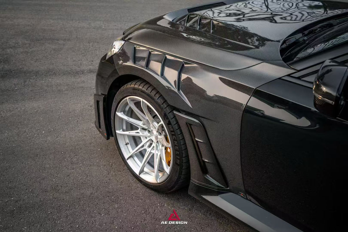 AE Design BMW M2 G87 carbon fibre side fenders on car