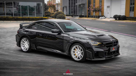 AE Design BMW M2 G87 carbon fibre side fenders front three quarter