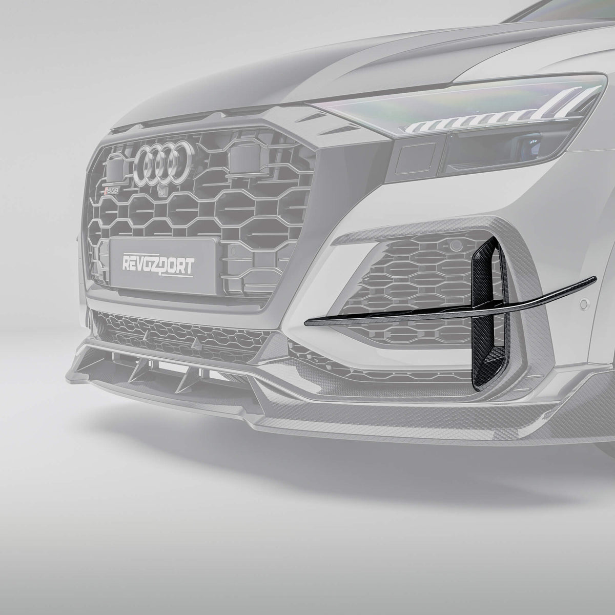 RevoZport Audi RSQ8 Pre-LCI carbon fibre front canards installed