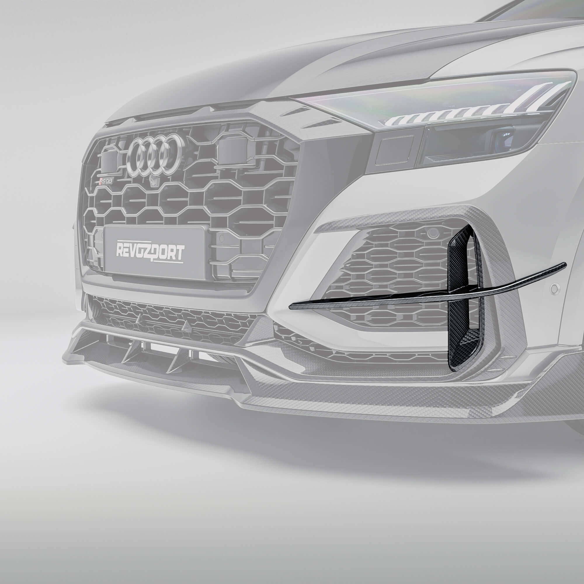 RevoZport Audi RSQ8 Pre-LCI carbon fibre front canards installed