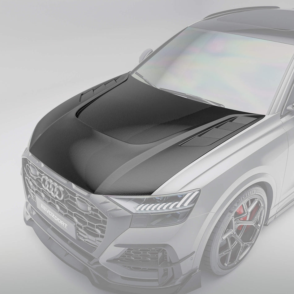 RevoZport Audi RSQ8 Pre-LCI carbon fibre bonnet rear angle