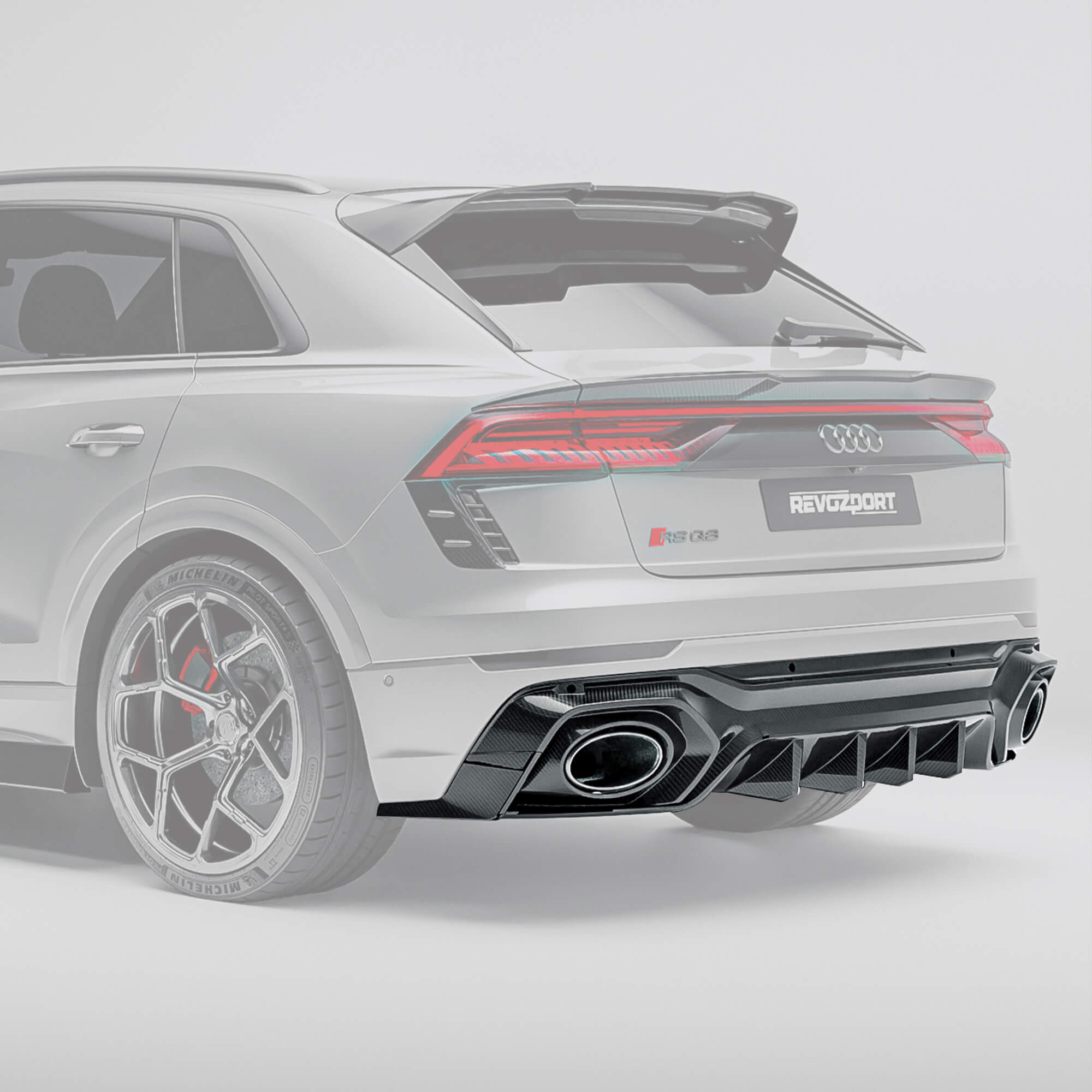 RevoZport Audi RSQ8 Pre-LCI carbon fibre rear diffuser rear angle