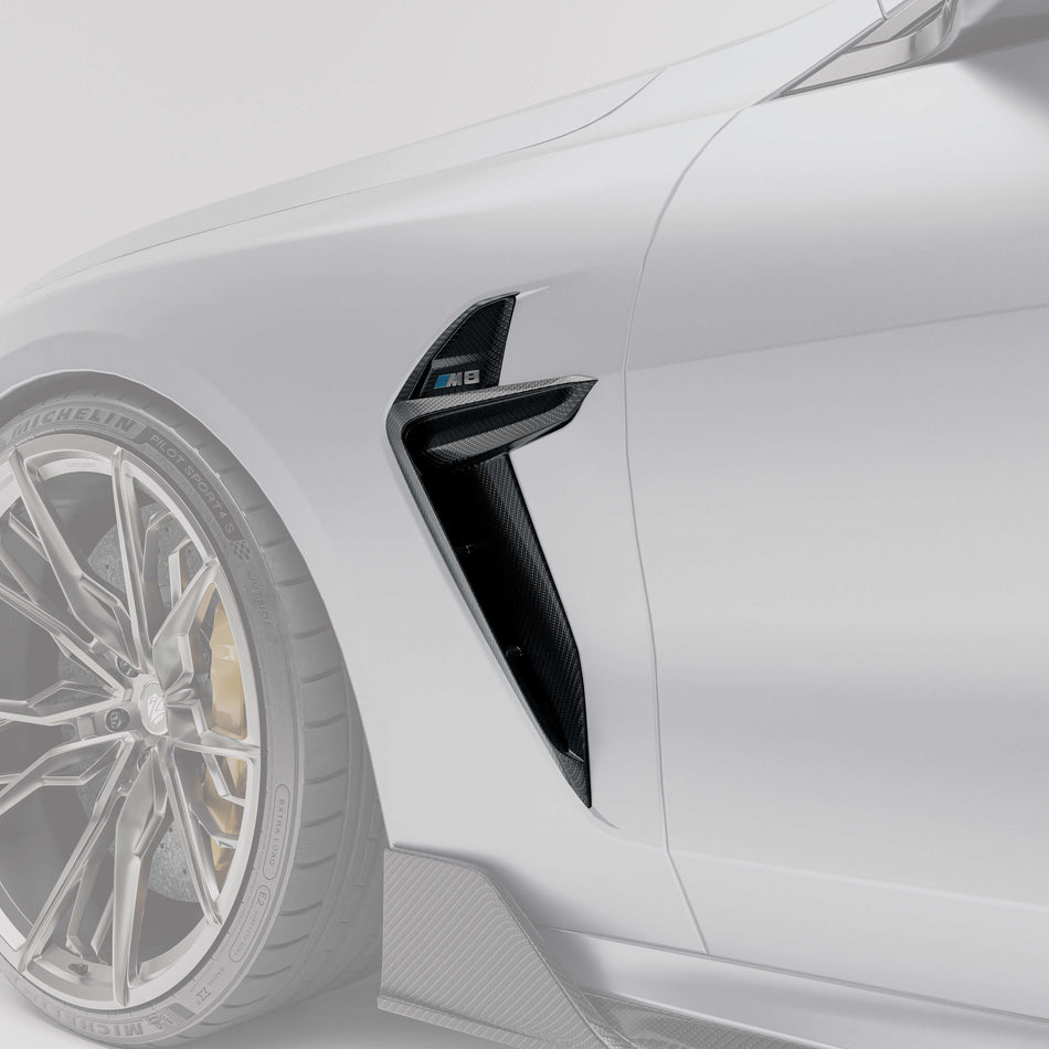 RevozPort BMW M8 F92 carbon fibre side fender vent close up