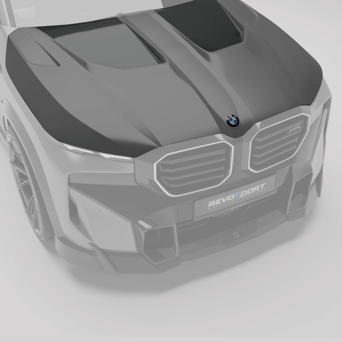 RevozPort BMW XM G09 carbon fibre bonnet front angle
