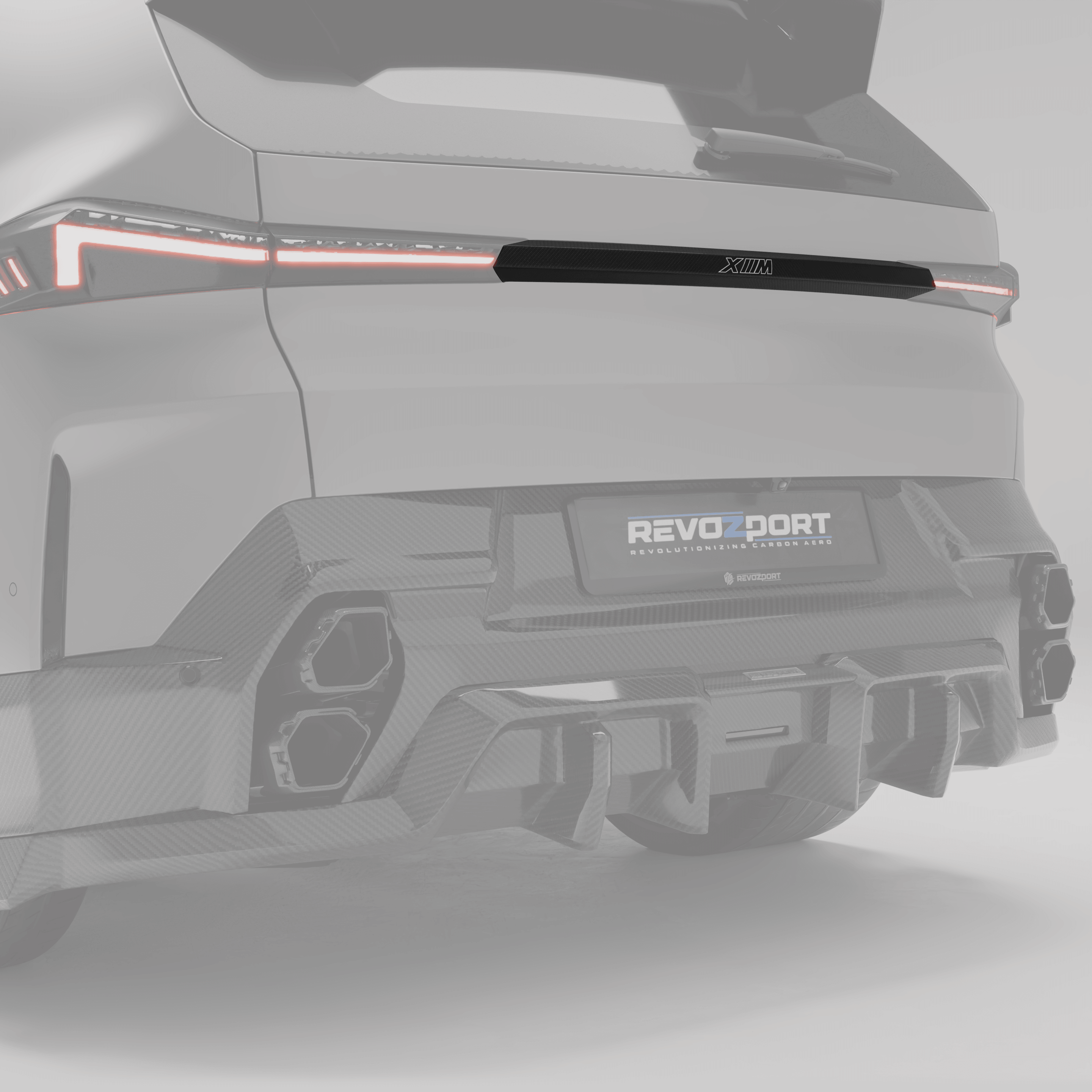 RevozPort BMW XM G09 carbon fibre tailgate trim close up