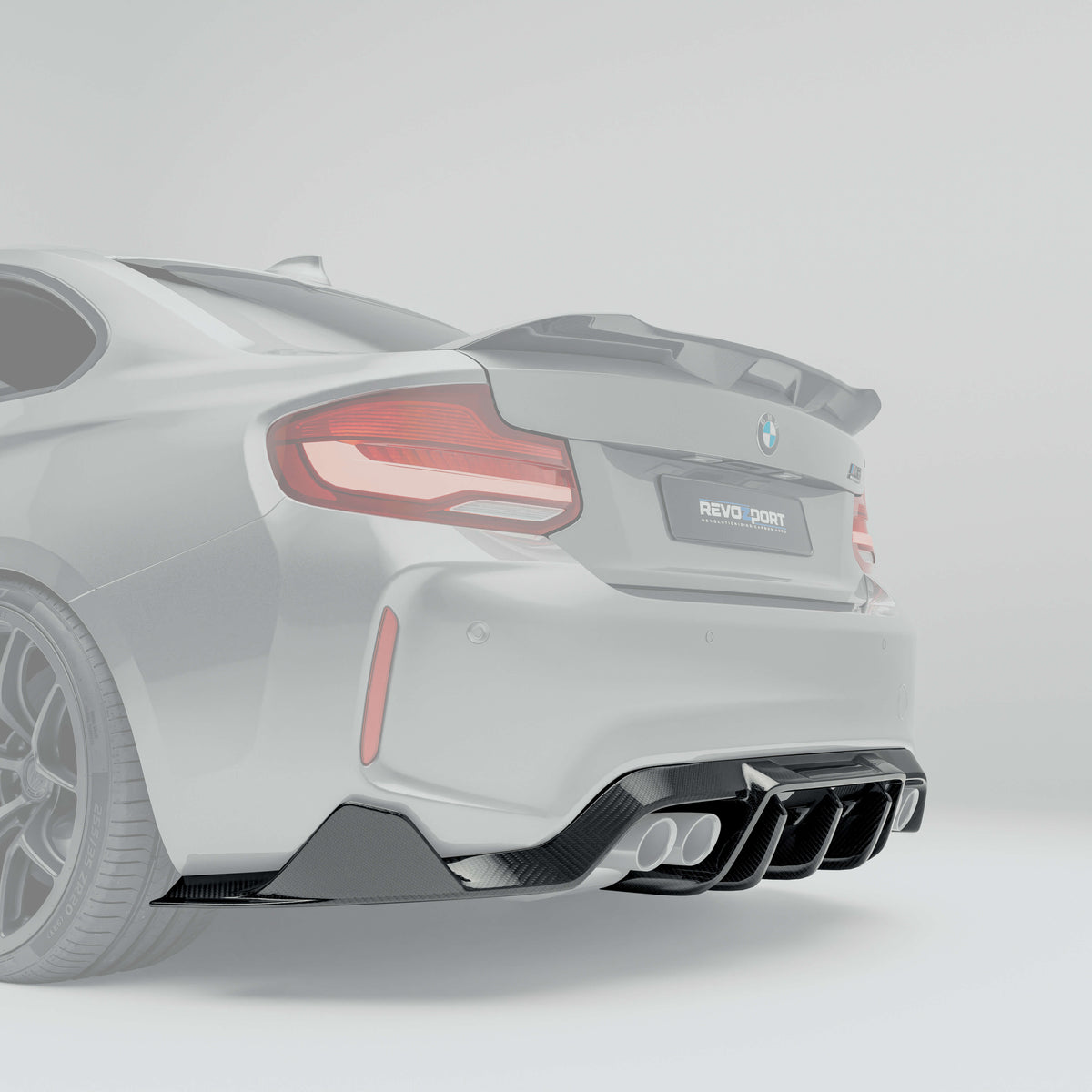 RevoZport BMW M2 Competition F87 carbon fibre rear diffuser rear angle