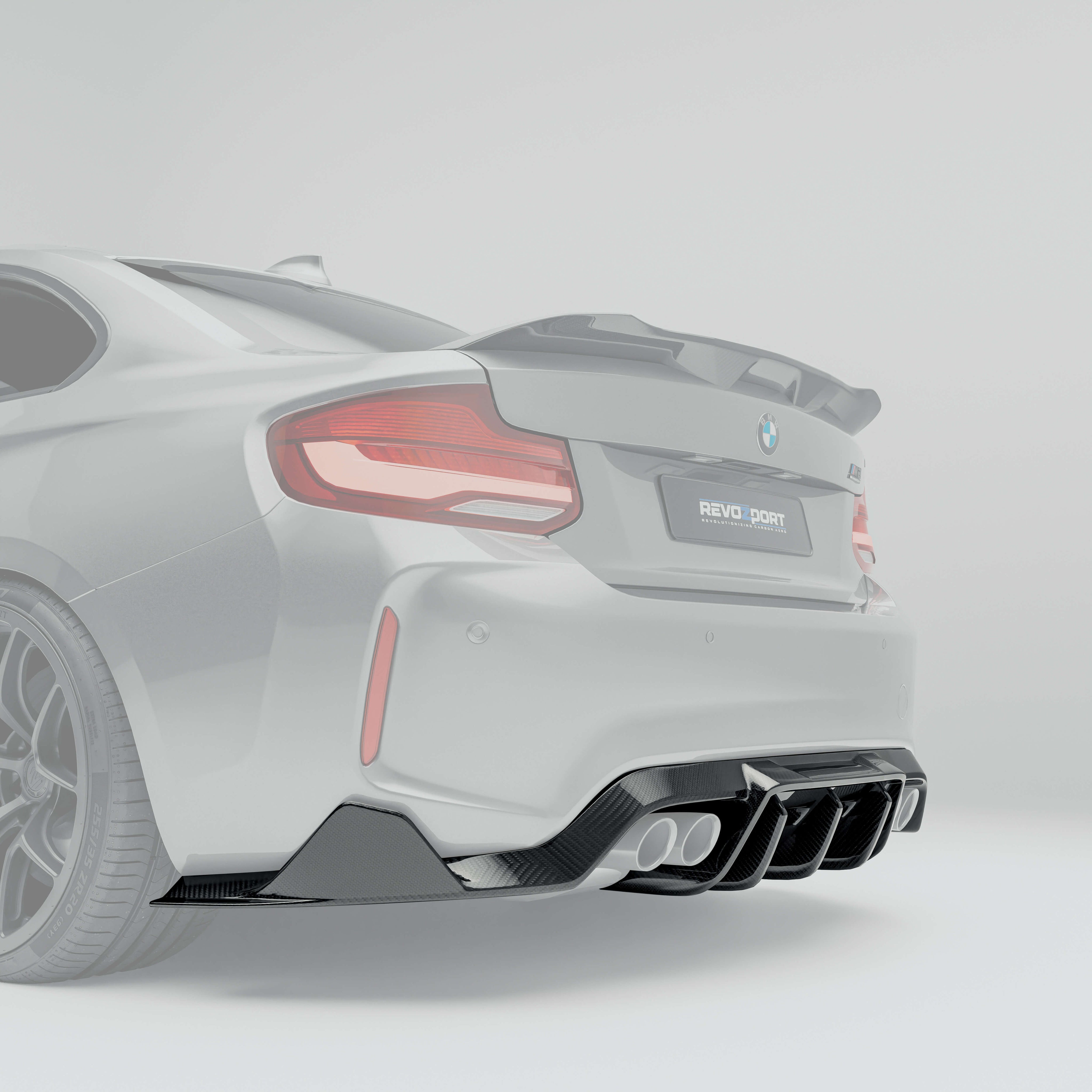 RevoZport BMW M2 Competition F87 carbon fibre rear diffuser rear angle