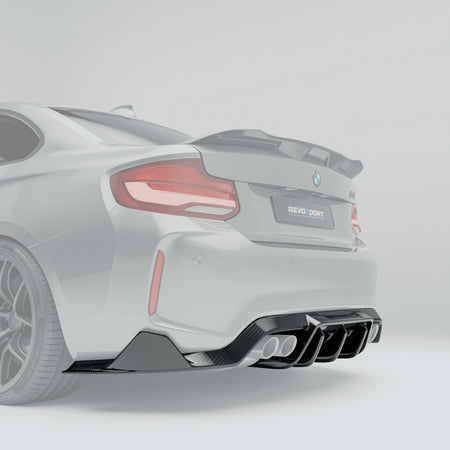 RevoZport BMW M2 Competition F87 carbon fibre rear diffuser rear angle