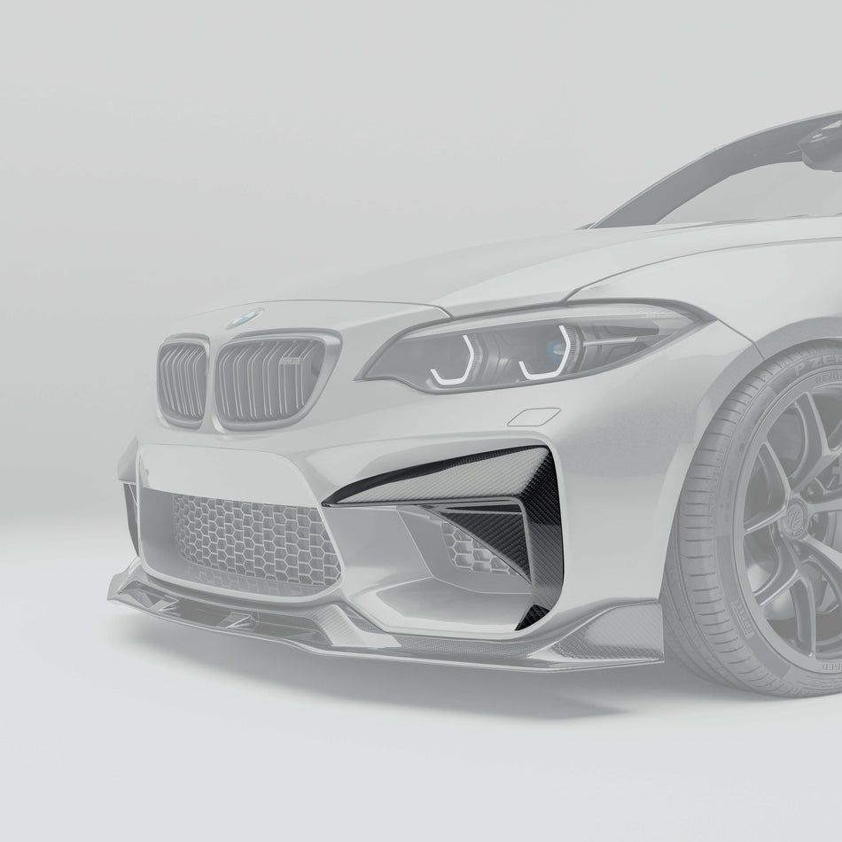 RevoZport BMW M2 F87 N55 carbon fibre bumper insert close-up weave detail