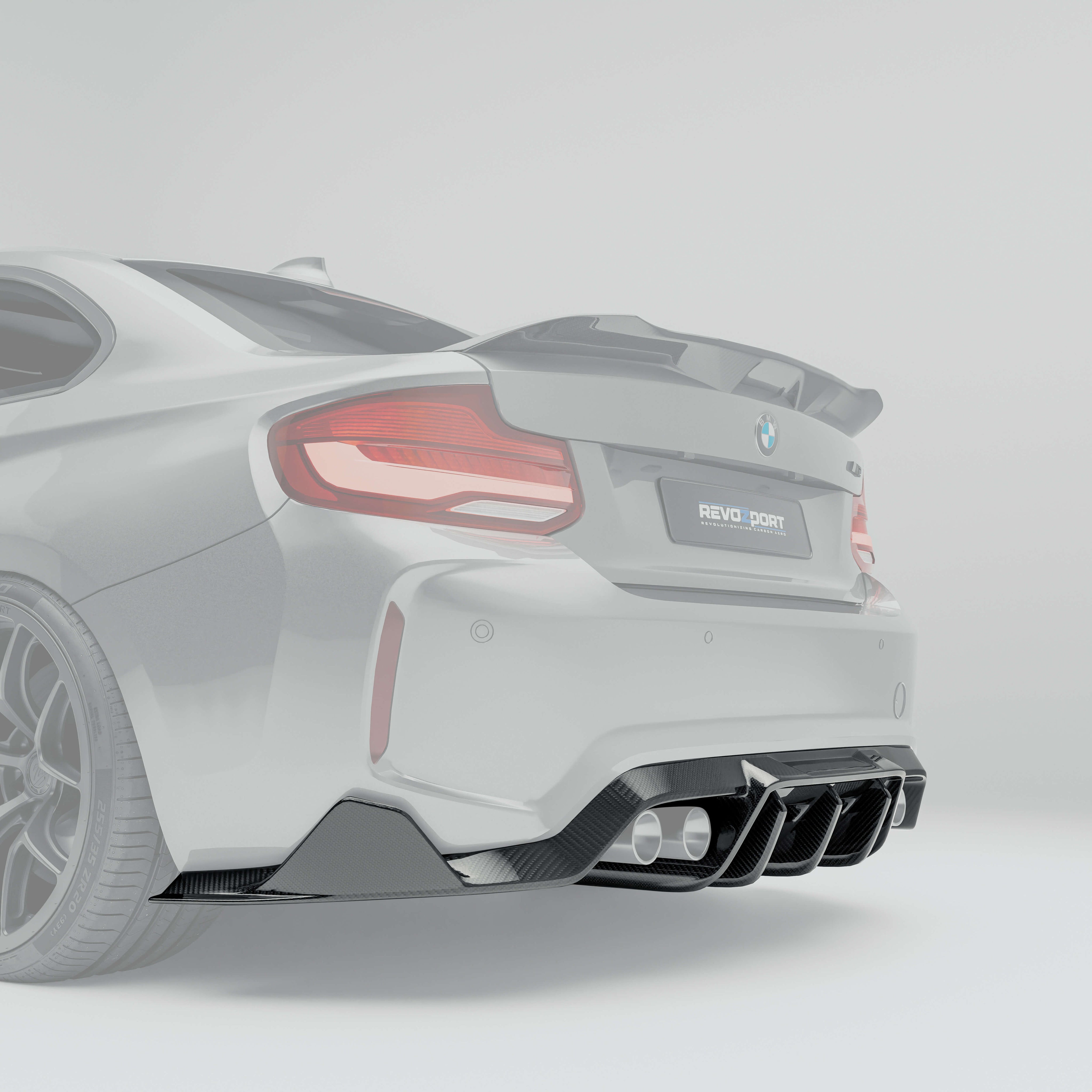 RevoZport BMW M2 F87 N55 carbon fibre rear diffuser installed