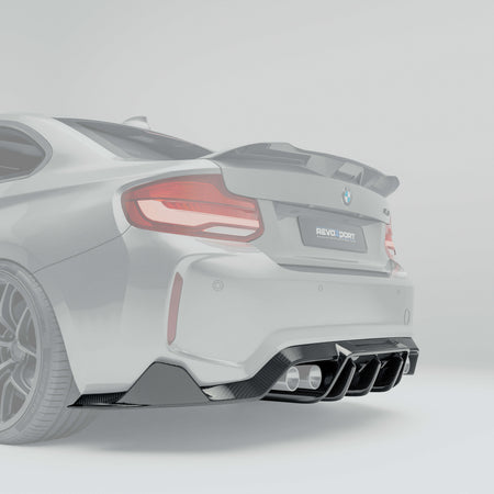 RevoZport BMW M2 F87 N55 carbon fibre rear diffuser installed
