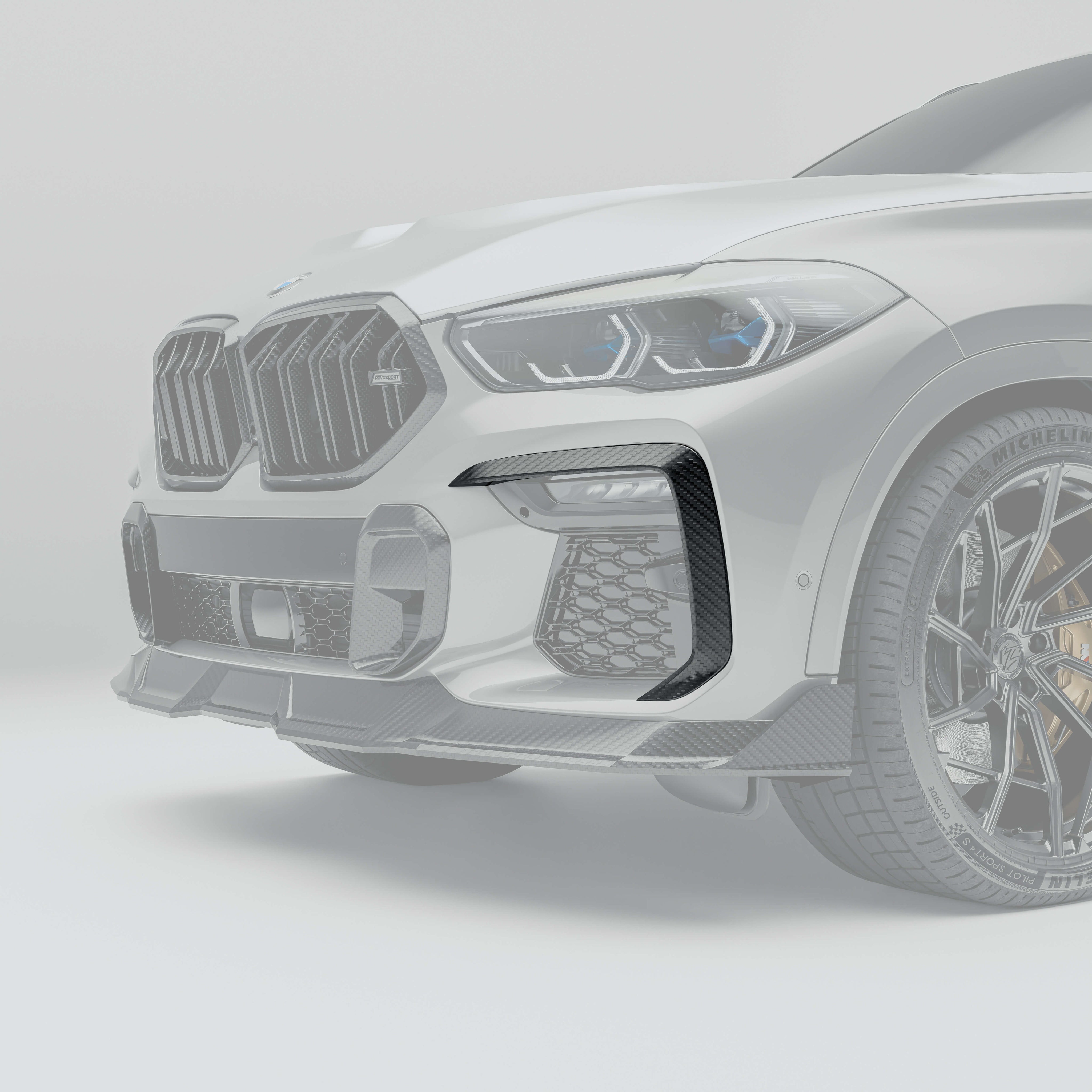 RevozPort BMW X6 G06 carbon fibre front canards installed
