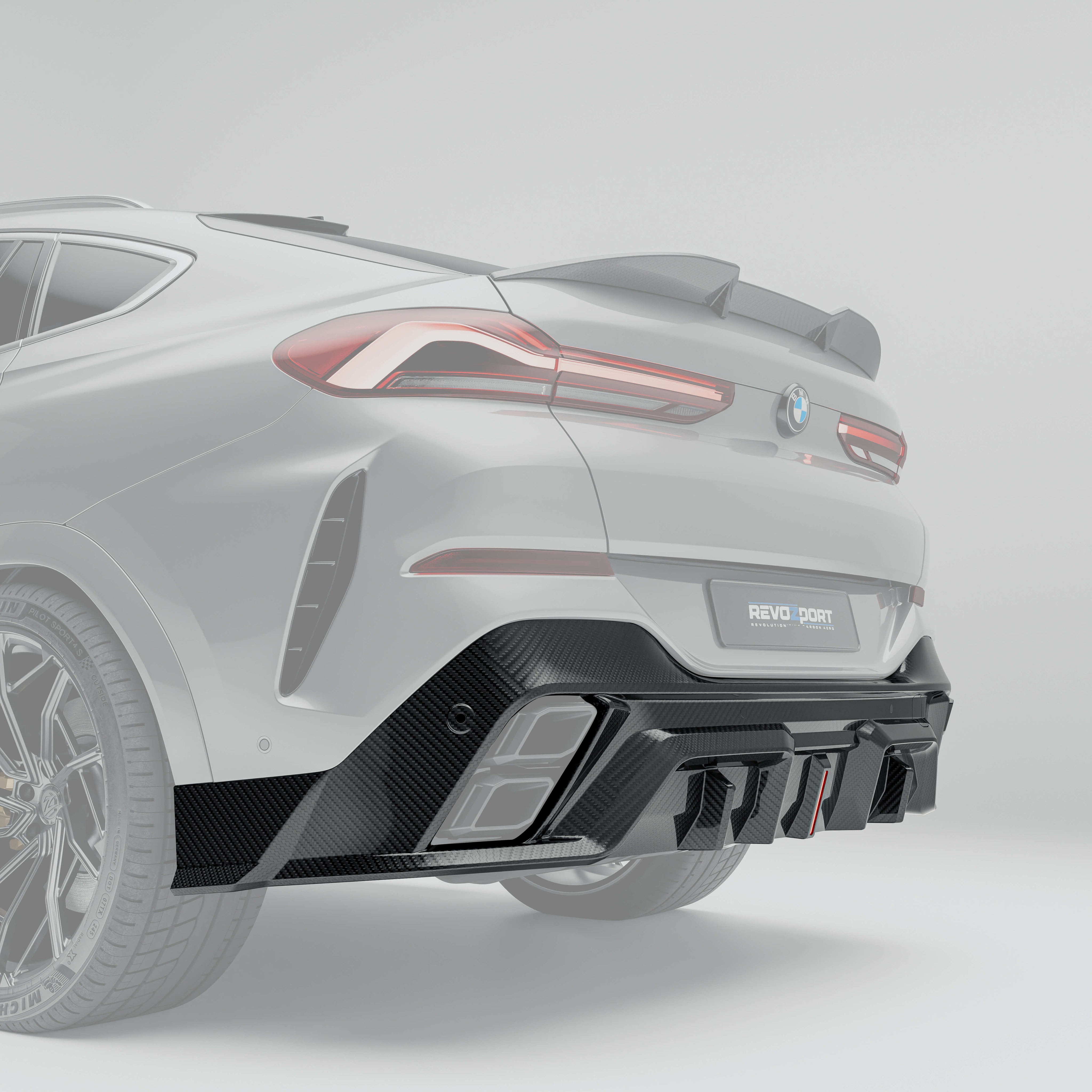 RevozPort BMW X6 G06 carbon fibre rear diffuser close up