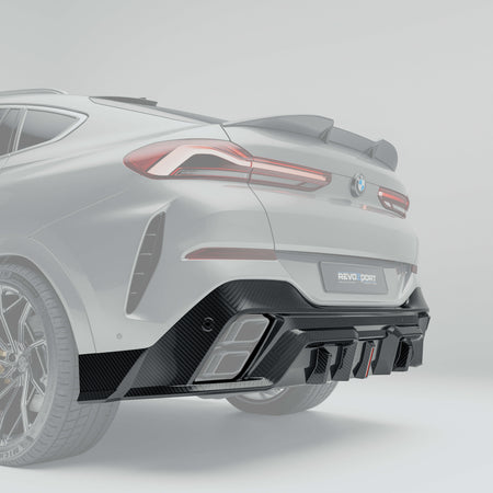 RevozPort BMW X6 G06 carbon fibre rear diffuser close up