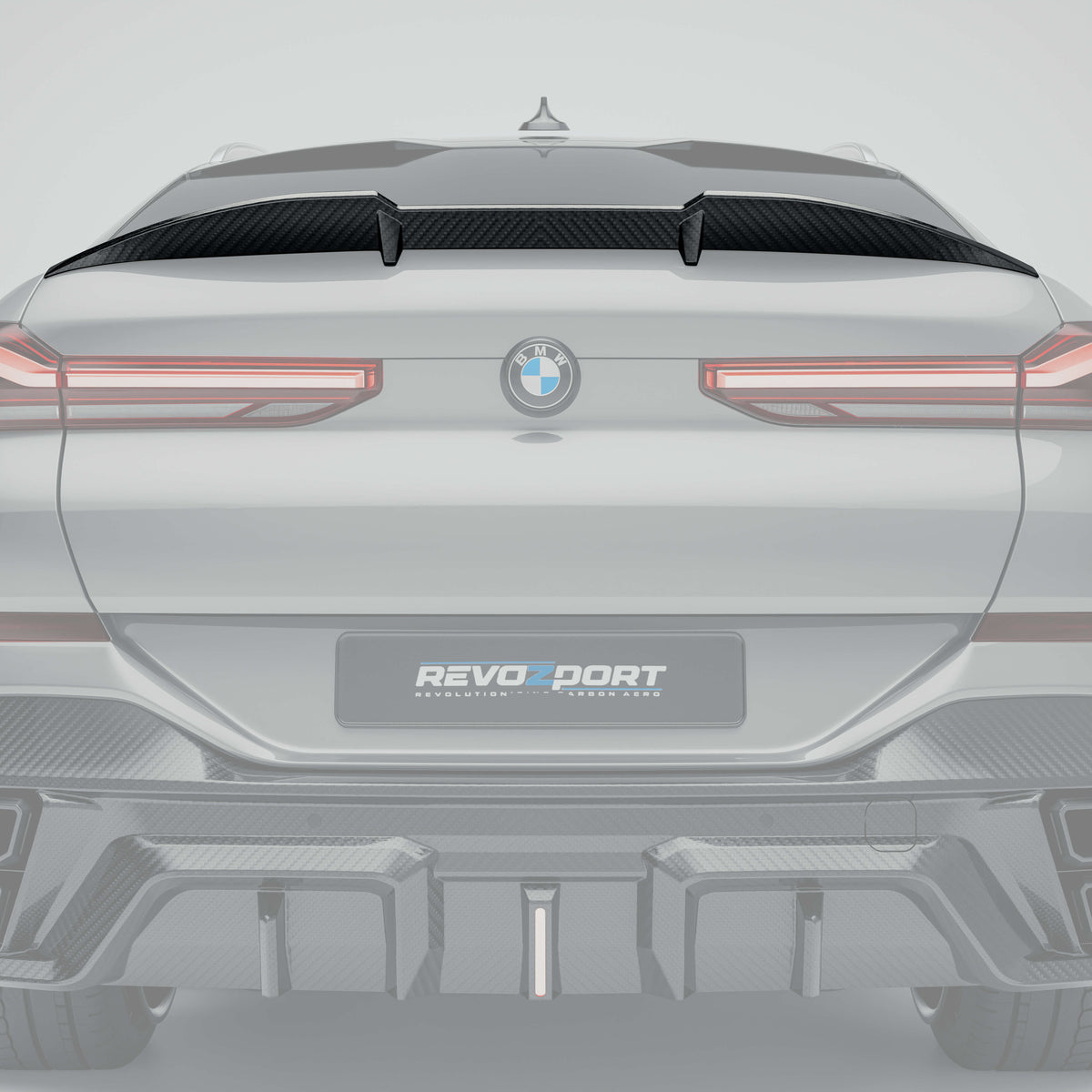 RevozPort BMW X6 G06 carbon fibre rear spoiler close up