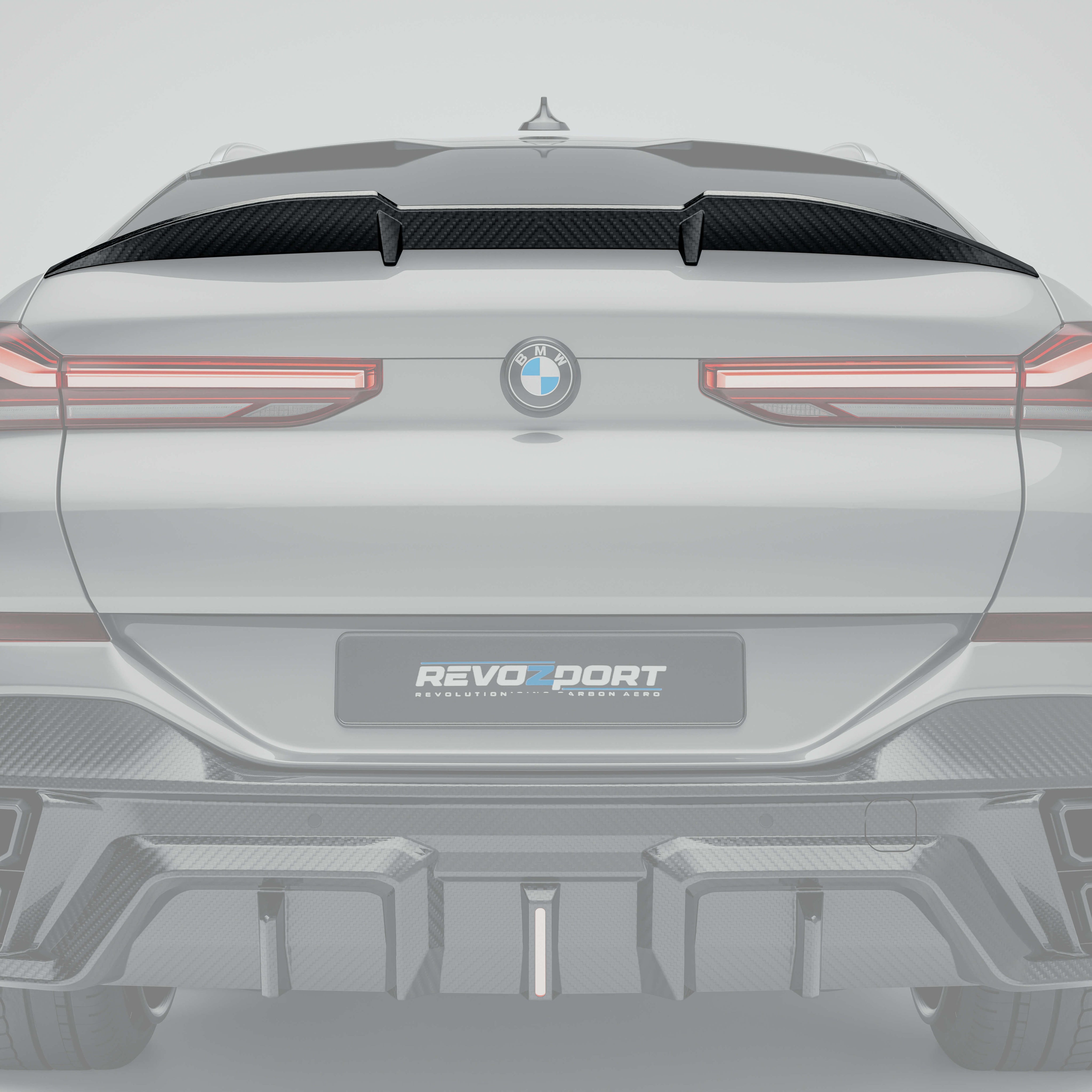 RevozPort BMW X6 G06 carbon fibre rear spoiler close up