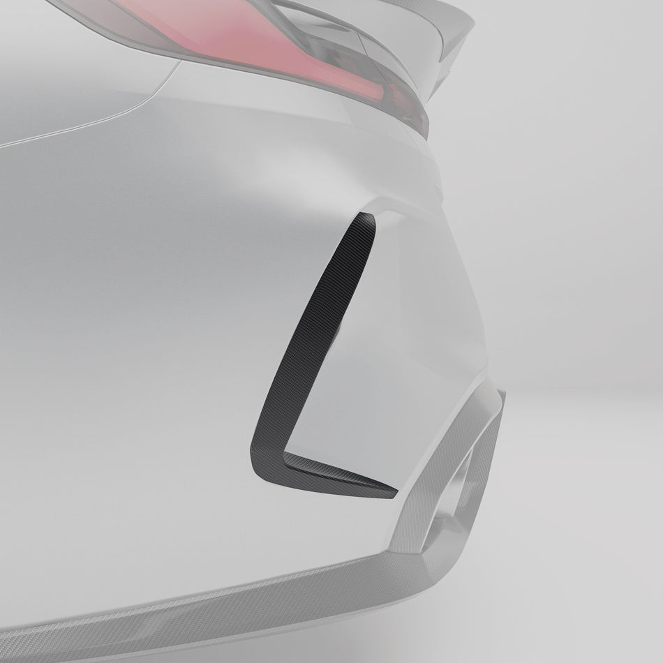 RevozPort BMW M8 carbon fibre rear bumper canards close up