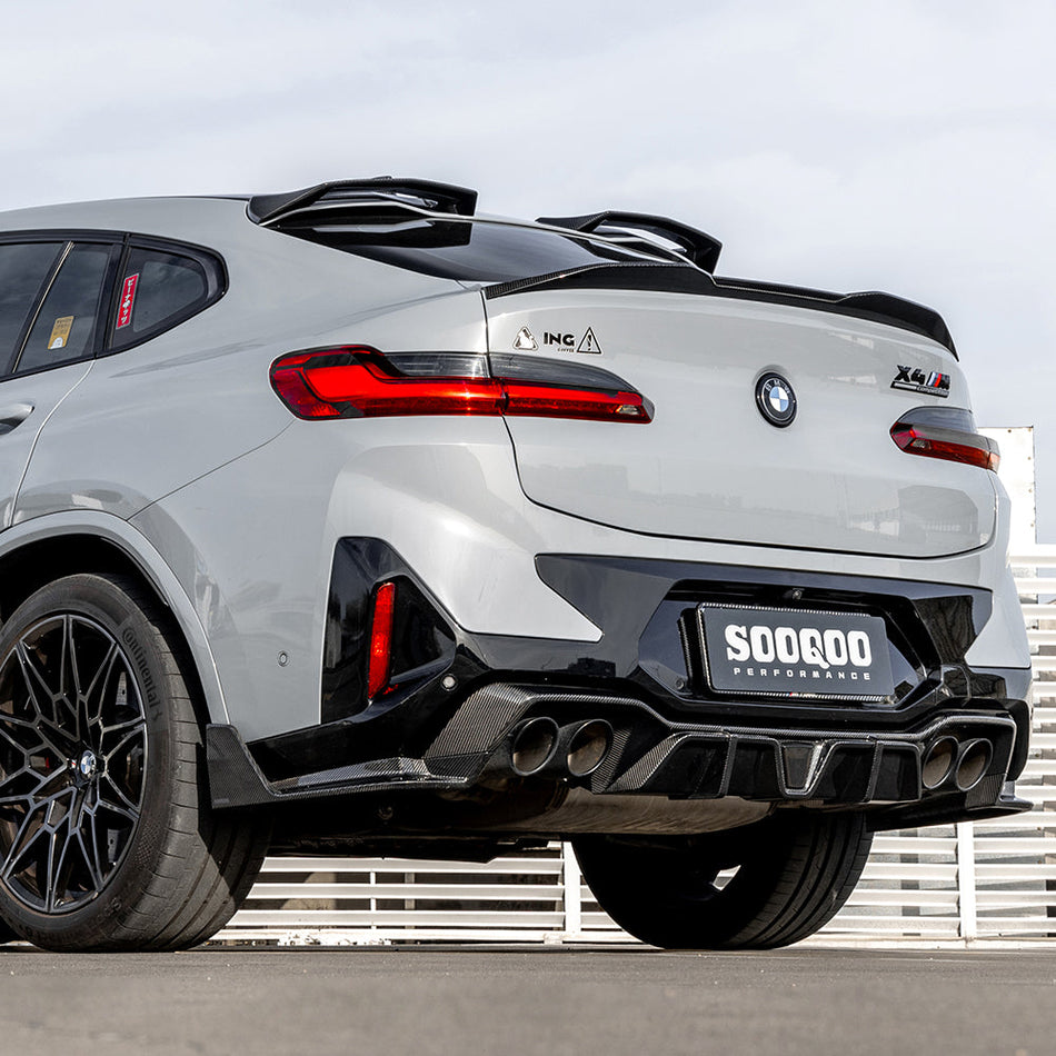 SOOQOO - BMW X4M F98 LCI DRY CARBON FIBRE REAR DIFFUSER W/BRAKE LIGHT