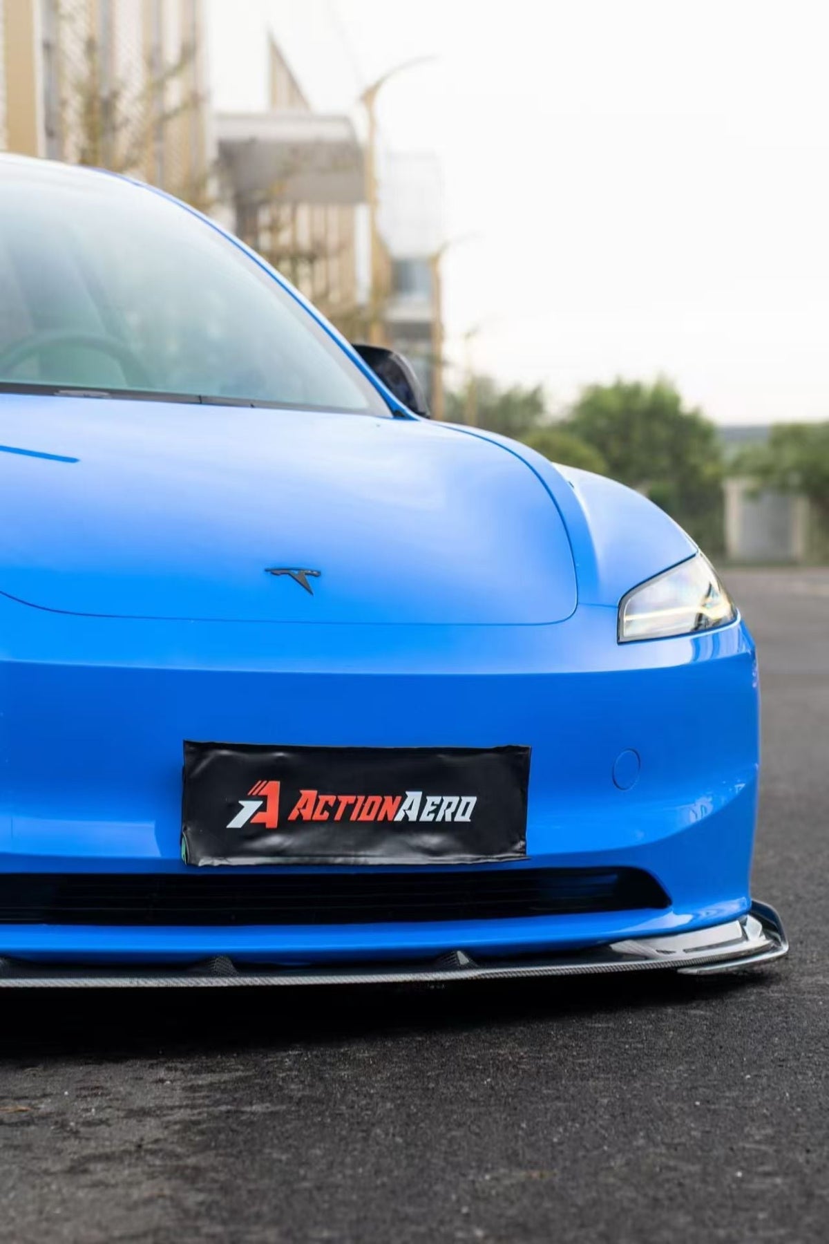 AE DESIGN - ACTION AERO TESLA MODEL 3 HIGHLAND 2024+ DRY CARBON FIBRE FRONT LIP & SPLITTER - Aero Carbon UK