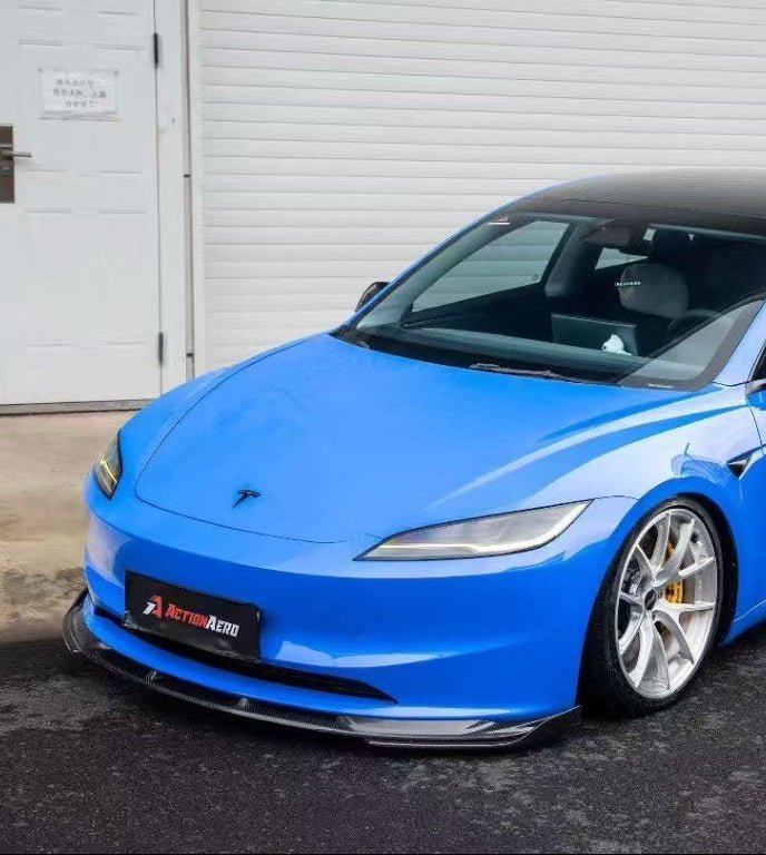AE DESIGN - ACTION AERO TESLA MODEL 3 HIGHLAND 2024+ DRY CARBON FIBRE FRONT LIP & SPLITTER - Aero Carbon UK