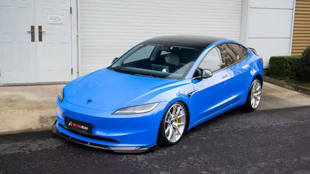 AE DESIGN - ACTION AERO TESLA MODEL 3 HIGHLAND 2024+ DRY CARBON FIBRE FRONT LIP & SPLITTER - Aero Carbon UK
