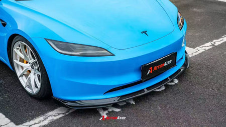 AE DESIGN - ACTION AERO TESLA MODEL 3 HIGHLAND 2024+ DRY CARBON FIBRE FRONT LIP & SPLITTER - Aero Carbon UK