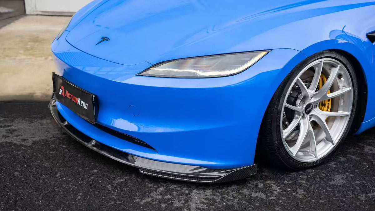 AE DESIGN - ACTION AERO TESLA MODEL 3 HIGHLAND 2024+ DRY CARBON FIBRE FRONT LIP & SPLITTER - Aero Carbon UK