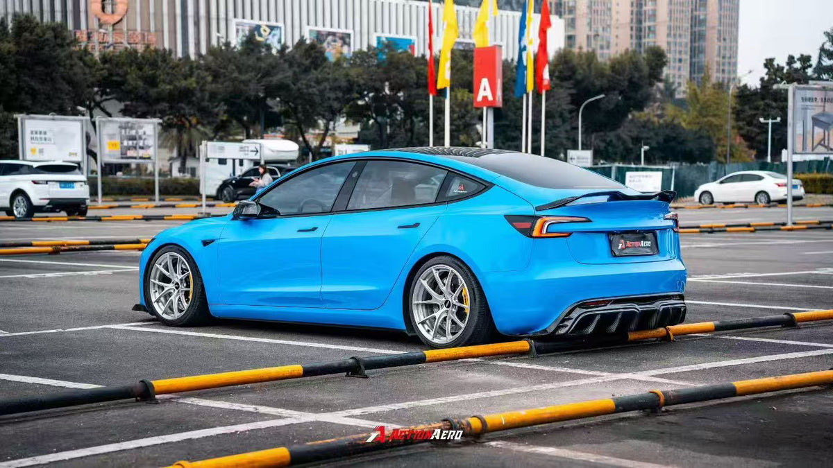 AE DESIGN - ACTION AERO TESLA MODEL 3 HIGHLAND 2024+ DRY CARBON FIBRE REAR DIFFUSER - Aero Carbon UK