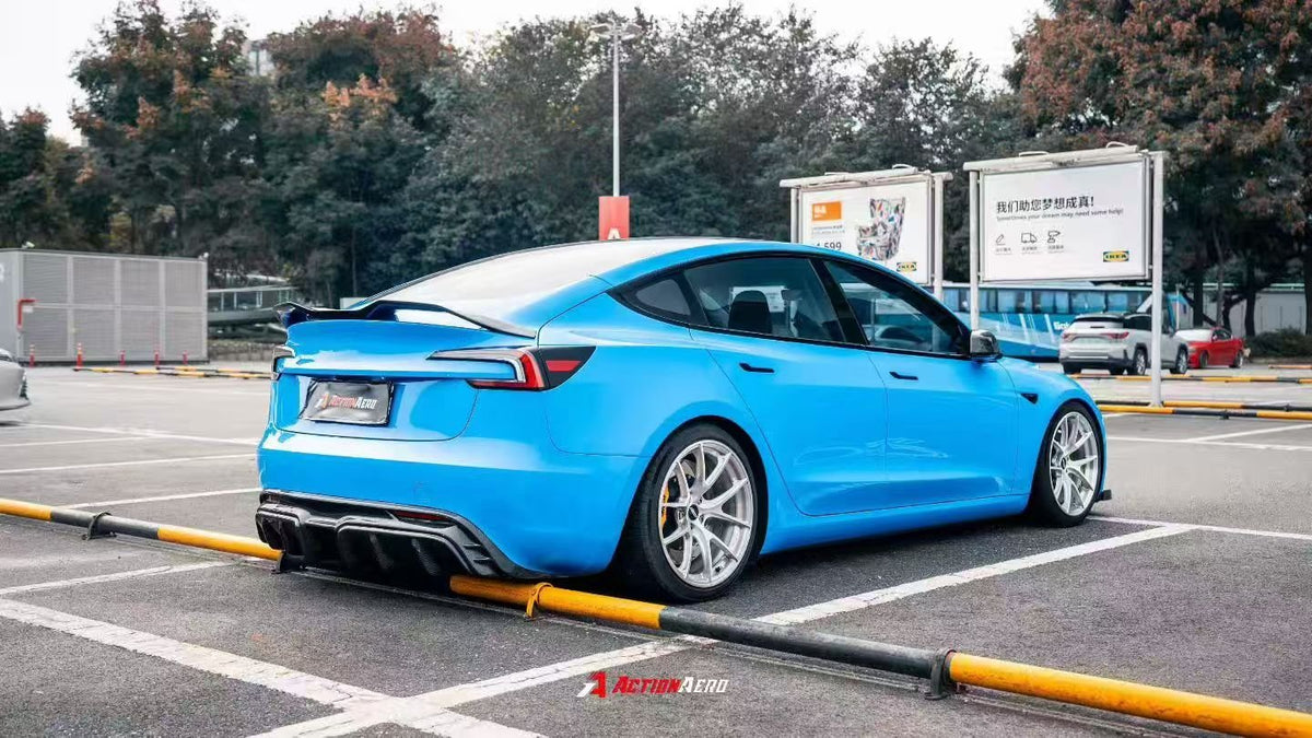 AE DESIGN - ACTION AERO TESLA MODEL 3 HIGHLAND 2024+ DRY CARBON FIBRE REAR DIFFUSER - Aero Carbon UK