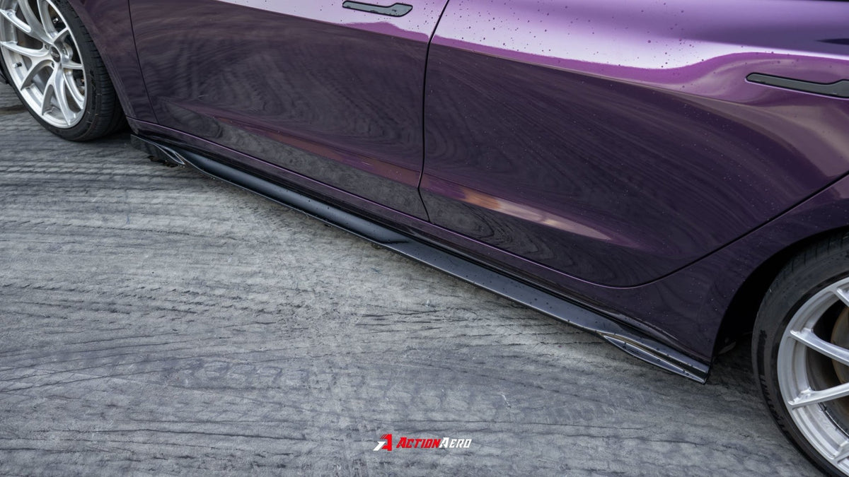 AE DESIGN - ACTION AERO TESLA MODEL 3 HIGHLAND / PERFORMANCE 2024+ ABS SIDE SKIRTS - Aero Carbon UK