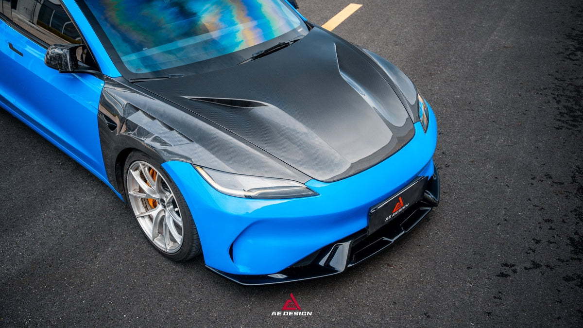 AE DESIGN - ACTION AERO TESLA MODEL 3 HIGHLAND / PERFORMANCE 2024+ CARBON FIBRE HOOD BONNET - Aero Carbon UK