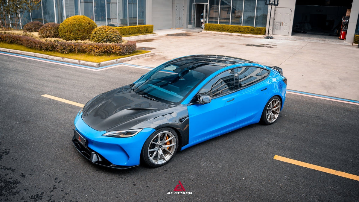 AE DESIGN - ACTION AERO TESLA MODEL 3 HIGHLAND / PERFORMANCE 2024+ CARBON FIBRE HOOD BONNET - Aero Carbon UK
