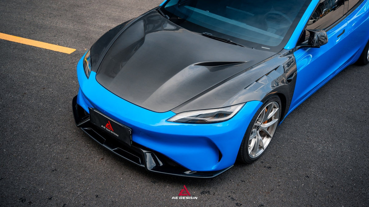 AE DESIGN - ACTION AERO TESLA MODEL 3 HIGHLAND / PERFORMANCE 2024+ CARBON FIBRE HOOD BONNET - Aero Carbon UK