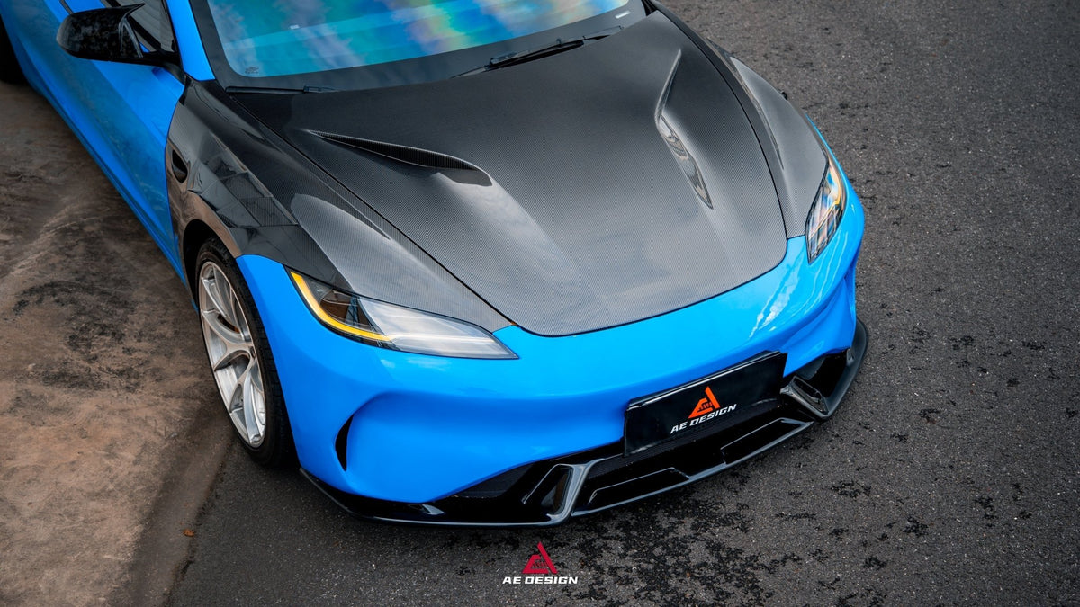 AE DESIGN - ACTION AERO TESLA MODEL 3 HIGHLAND / PERFORMANCE 2024+ CARBON FIBRE HOOD BONNET - Aero Carbon UK