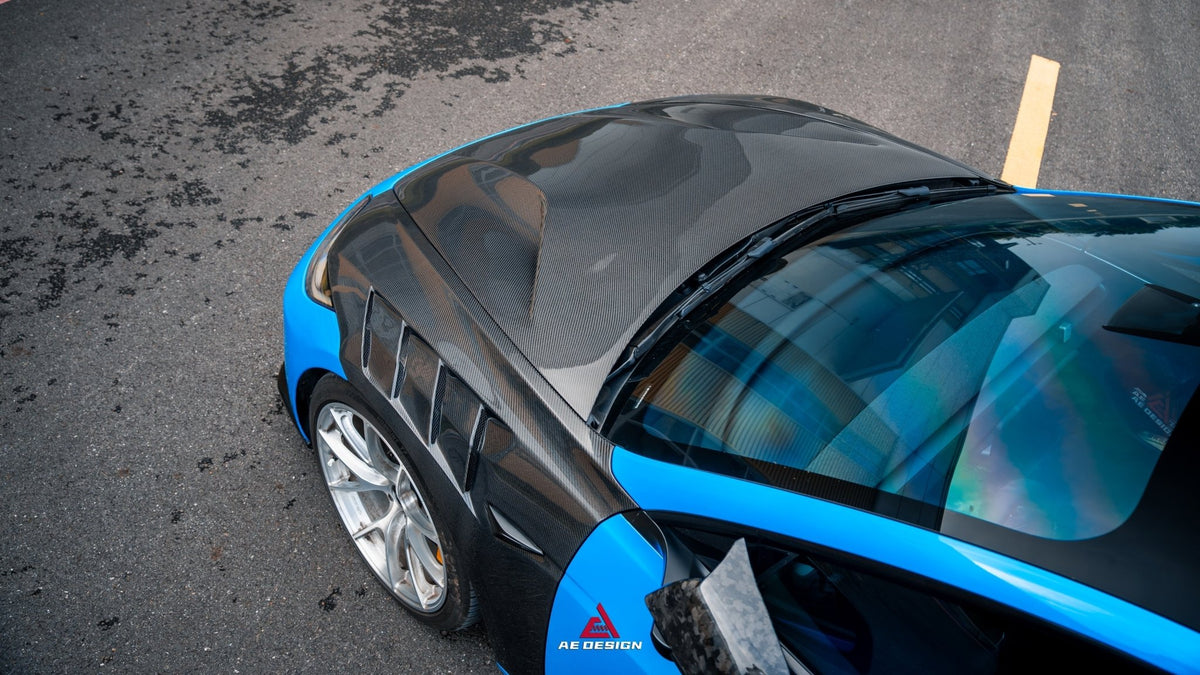 AE DESIGN - ACTION AERO TESLA MODEL 3 HIGHLAND / PERFORMANCE 2024+ CARBON FIBRE HOOD BONNET - Aero Carbon UK