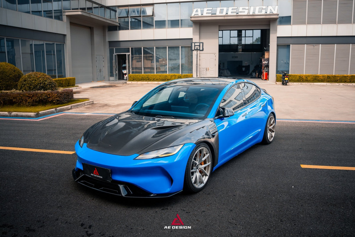 AE DESIGN - ACTION AERO TESLA MODEL 3 HIGHLAND / PERFORMANCE 2024+ CARBON FIBRE HOOD BONNET - Aero Carbon UK