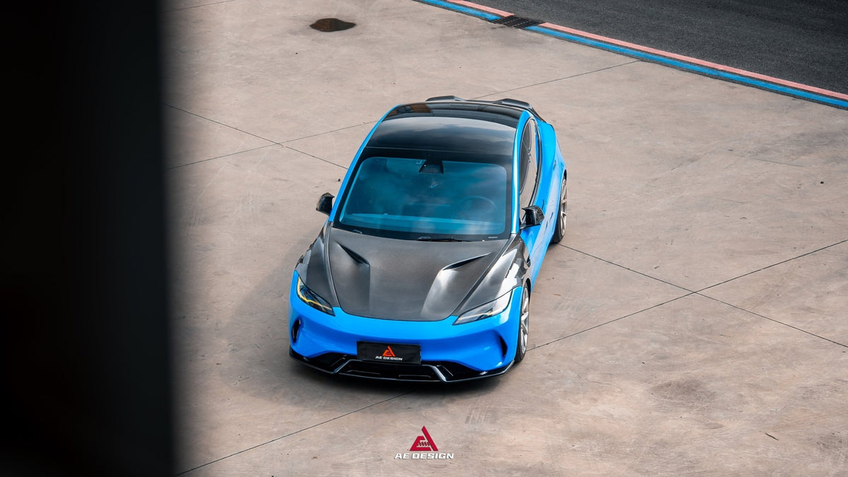 AE DESIGN - ACTION AERO TESLA MODEL 3 HIGHLAND / PERFORMANCE 2024+ CARBON FIBRE HOOD BONNET - Aero Carbon UK