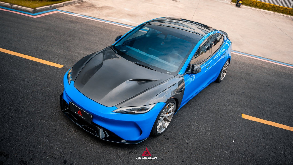 AE DESIGN - ACTION AERO TESLA MODEL 3 HIGHLAND / PERFORMANCE 2024+ CARBON FIBRE HOOD BONNET - Aero Carbon UK