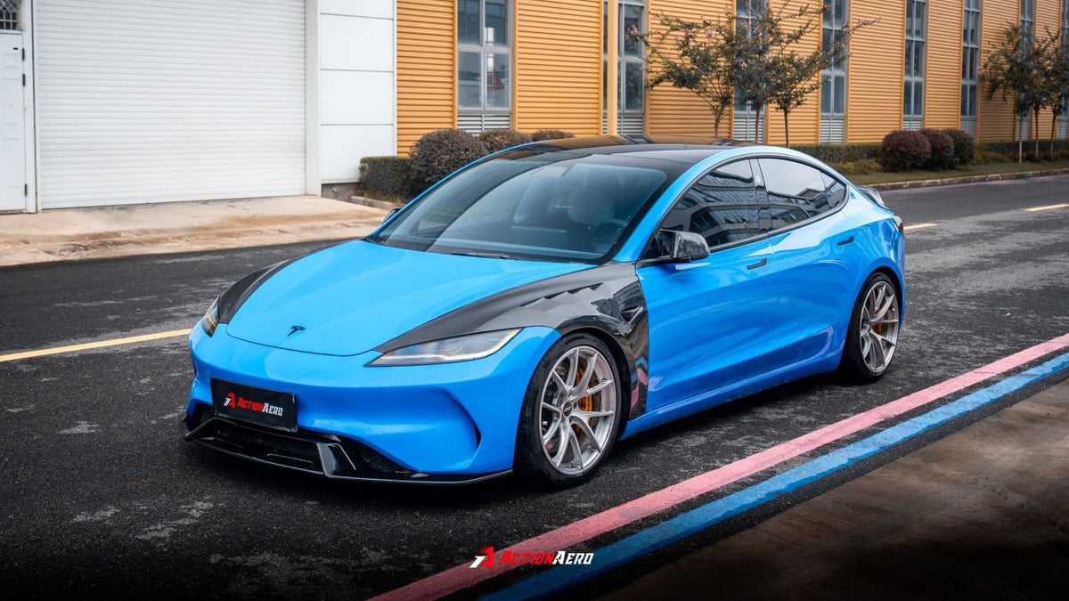 AE DESIGN - ACTION AERO TESLA MODEL 3 HIGHLAND / PERFORMANCE 2024+ DRY CARBON FIBRE FRONT FENDERS - Aero Carbon UK