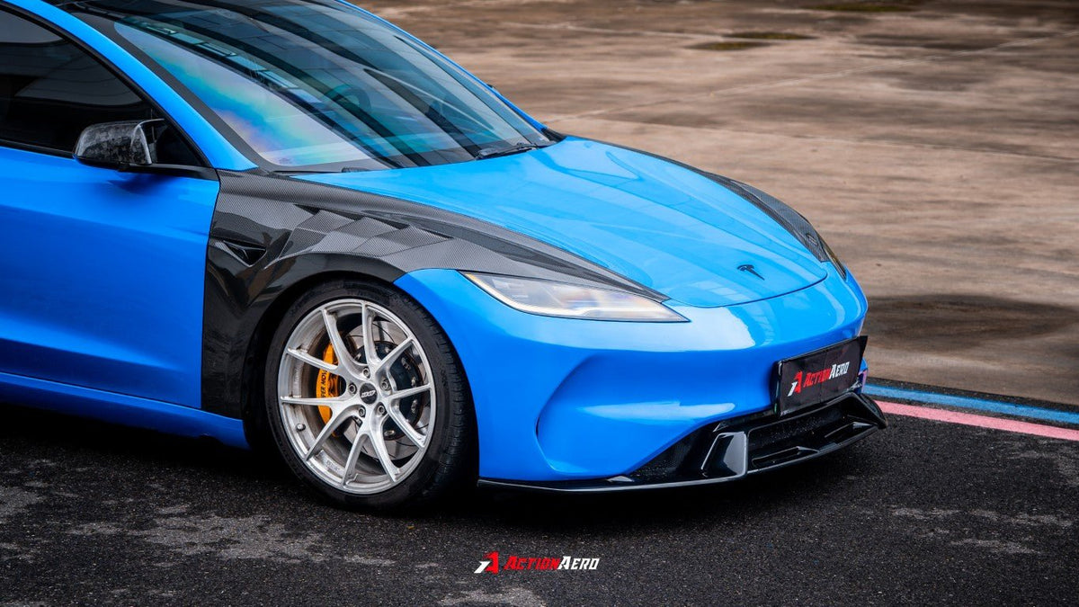 AE DESIGN - ACTION AERO TESLA MODEL 3 HIGHLAND / PERFORMANCE 2024+ DRY CARBON FIBRE FRONT FENDERS - Aero Carbon UK