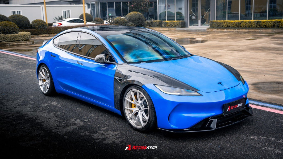 AE DESIGN - ACTION AERO TESLA MODEL 3 HIGHLAND / PERFORMANCE 2024+ DRY CARBON FIBRE FRONT FENDERS - Aero Carbon UK