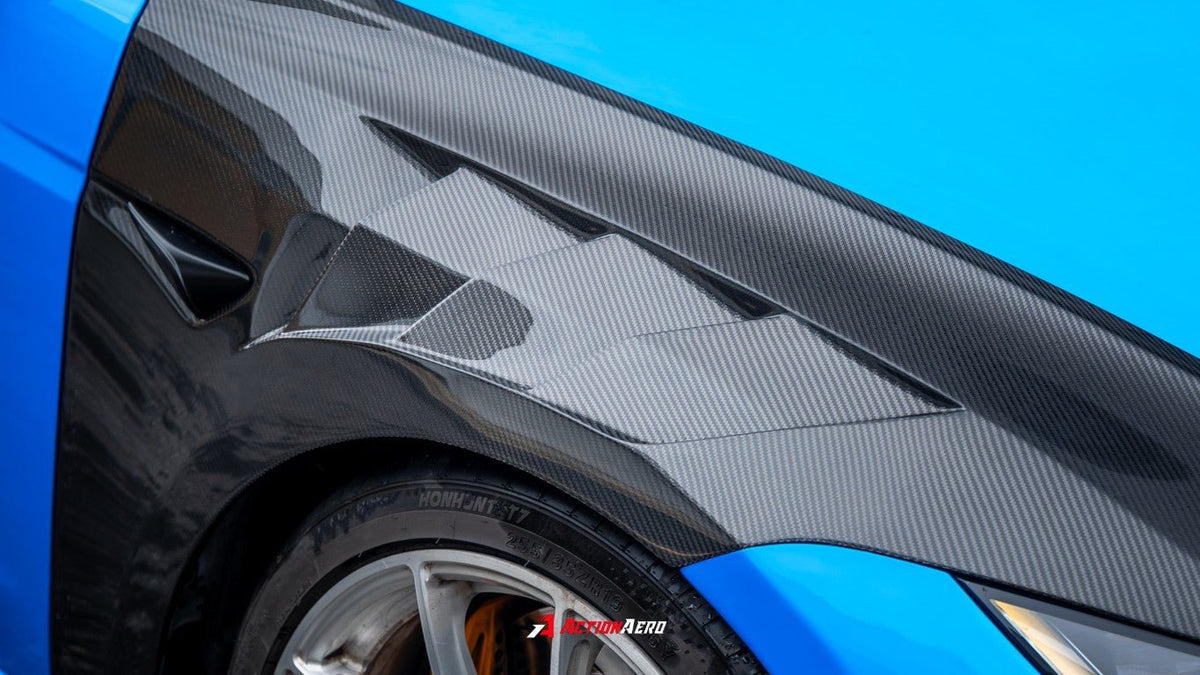 AE DESIGN - ACTION AERO TESLA MODEL 3 HIGHLAND / PERFORMANCE 2024+ DRY CARBON FIBRE FRONT FENDERS - Aero Carbon UK