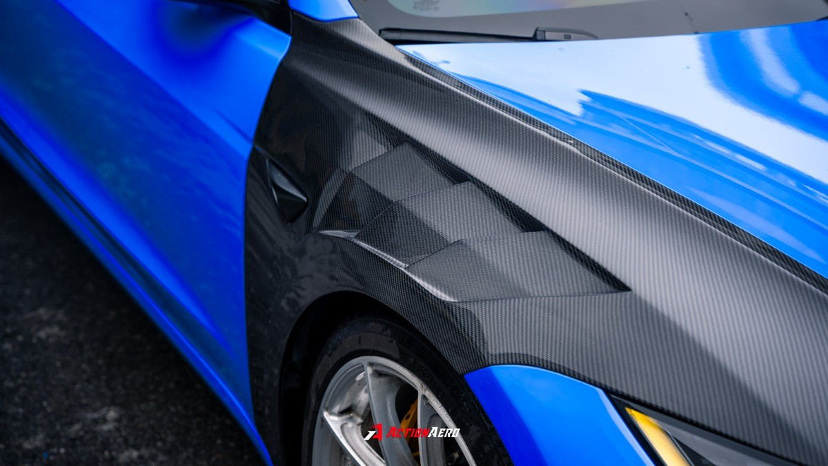 AE DESIGN - ACTION AERO TESLA MODEL 3 HIGHLAND / PERFORMANCE 2024+ DRY CARBON FIBRE FRONT FENDERS - Aero Carbon UK
