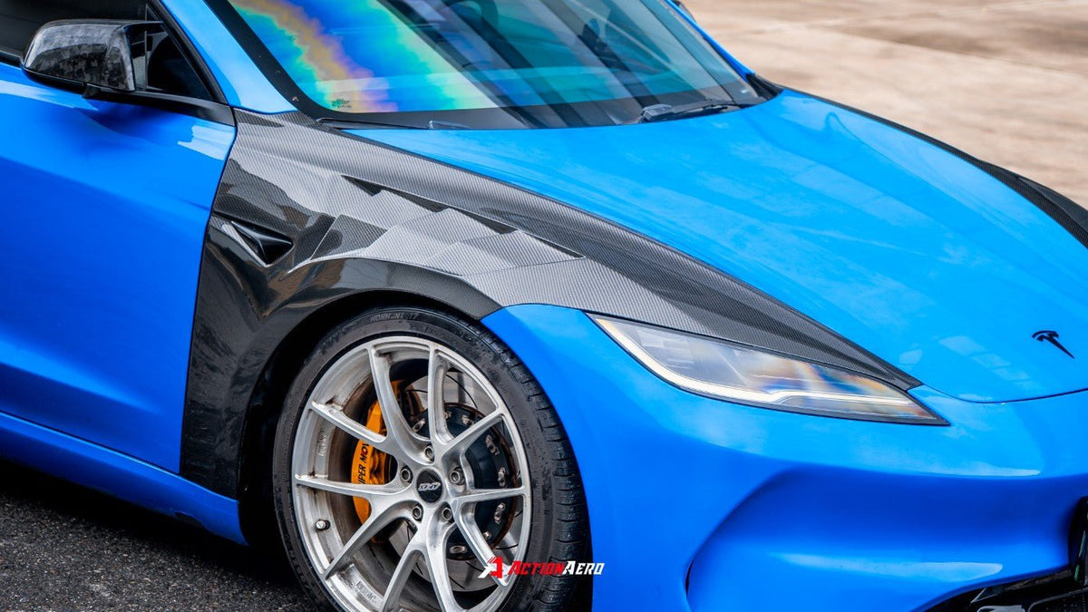 AE DESIGN - ACTION AERO TESLA MODEL 3 HIGHLAND / PERFORMANCE 2024+ DRY CARBON FIBRE FRONT FENDERS - Aero Carbon UK