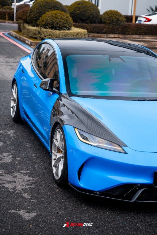 AE DESIGN - ACTION AERO TESLA MODEL 3 HIGHLAND / PERFORMANCE 2024+ DRY CARBON FIBRE FRONT FENDERS - Aero Carbon UK