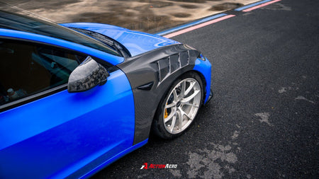 AE DESIGN - ACTION AERO TESLA MODEL 3 HIGHLAND / PERFORMANCE 2024+ DRY CARBON FIBRE FRONT FENDERS - Aero Carbon UK