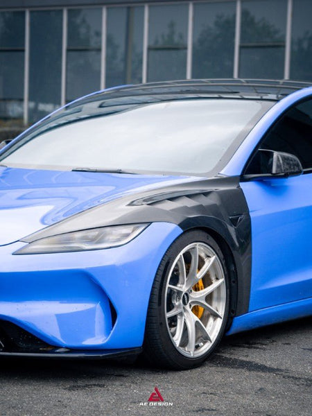 AE DESIGN - ACTION AERO TESLA MODEL 3 HIGHLAND / PERFORMANCE 2024+ DRY CARBON FIBRE FRONT FENDERS - Aero Carbon UK